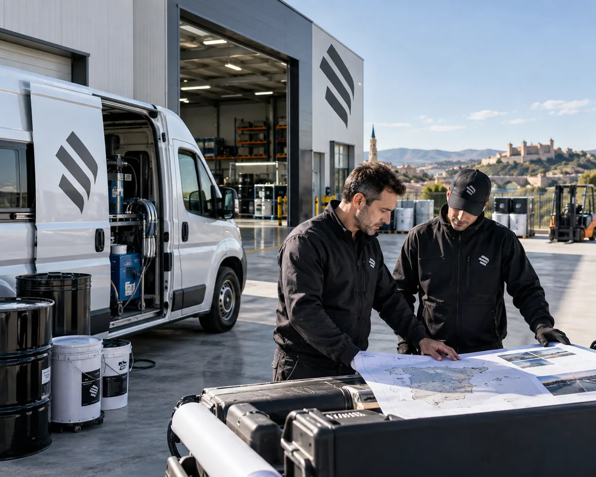 Base operativa de empresa especializada en poliurea con servicio en toda España